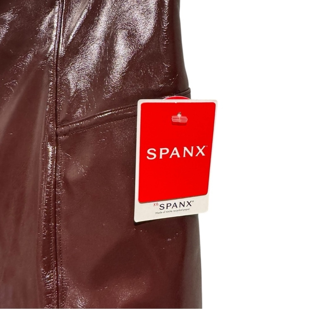 Spanx‎ Faux Patent Leather Leggings Large Burgundy Ruby - Picture 8 of 14